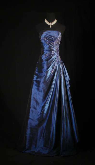 Vintage Navy Off Shoulder Satin Long Ball Gown Evening Dress TP1974