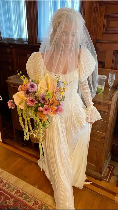 Elegant Square Neck Flying Sleeves Trailing Wedding Dress TP1980