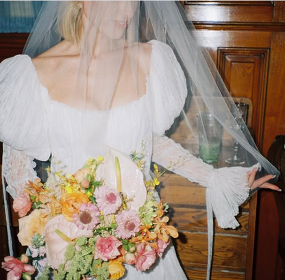 Elegant Square Neck Flying Sleeves Trailing Wedding Dress TP1980