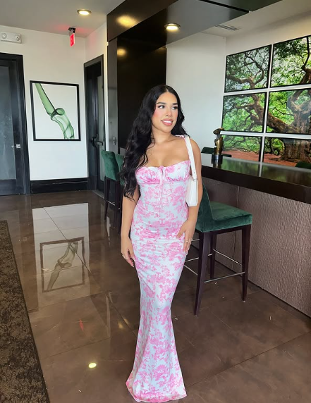 Pink Mermaid Halter Neck Off Shoulder Print Ball Gown Evening Dress TP1982