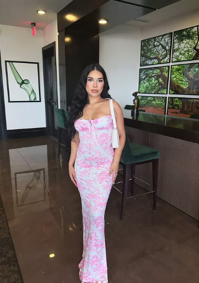 Pink Mermaid Halter Neck Off Shoulder Print Ball Gown Evening Dress TP1982