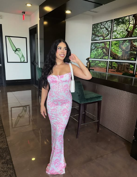 Pink Mermaid Halter Neck Off Shoulder Print Ball Gown Evening Dress TP1982