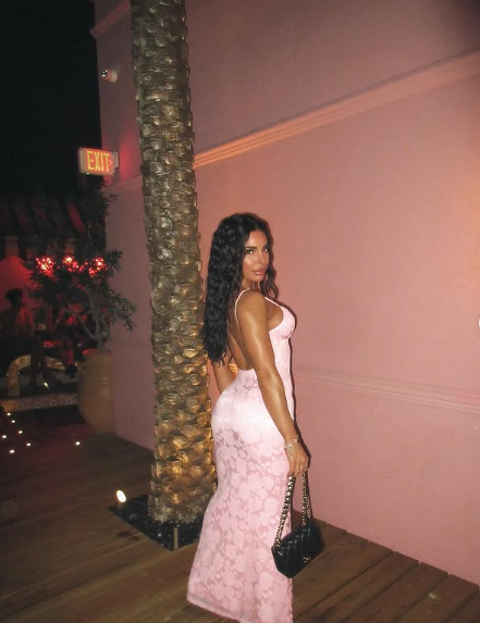 Sexy Pink Mermaid Spaghetti Strap V Neck Printed Ball Gown Evening Dress TP1983