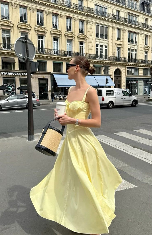 Chic Yellow A-line Strap Slit Ankle-Length Ball Gown TP1987