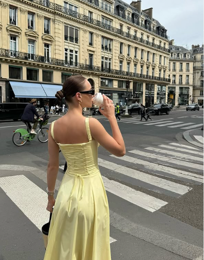Chic Yellow A-line Strap Slit Ankle-Length Ball Gown TP1987