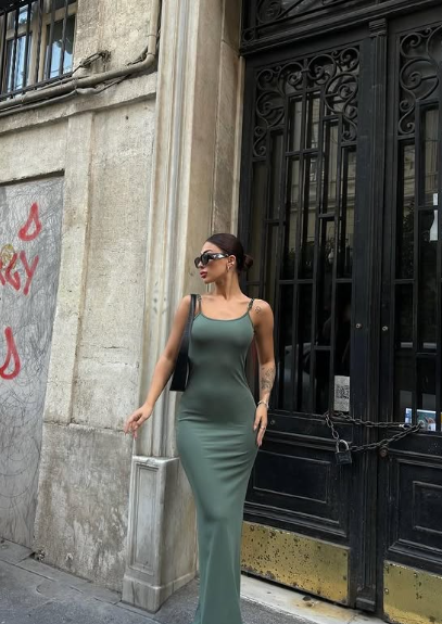 Simple Green Mermaid Spaghetti Strap Bodycon Ankle Length Ball Gown Evening Dress TP1990