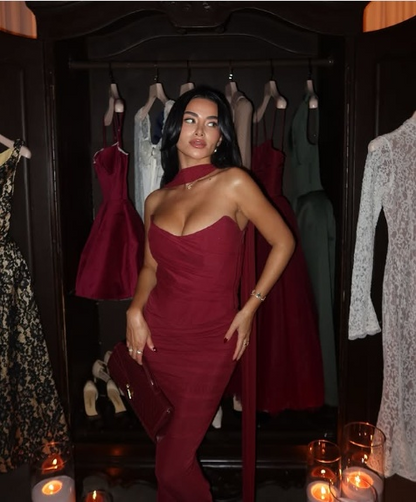 Chic Burgundy Off-the-shoulder Mermaid Floor-length Prom Dress Evening Dress TP1992