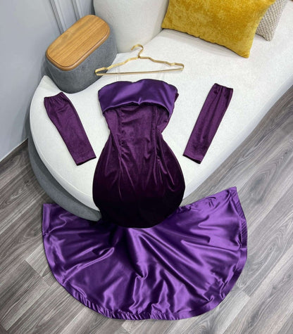 Charming Purple Mermaid Off Shoulder Velvet Satin Floor Length Ball Gown Evening Dress TP1997