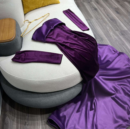 Charming Purple Mermaid Off Shoulder Velvet Satin Floor Length Ball Gown Evening Dress TP1997