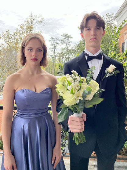 Charming Lavender Sweetheart Neck Strapless Satin Floor Length Formal Prom Gown Evening Dress TP2014