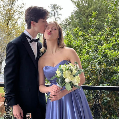 Charming Lavender Sweetheart Neck Strapless Satin Floor Length Formal Prom Gown Evening Dress TP2014