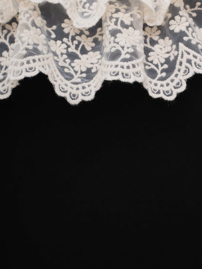 Gentle Black Mermaid Round Neck Long Sleeve Lace Edge Tea Length Ball Gown Evening Dress TP2015