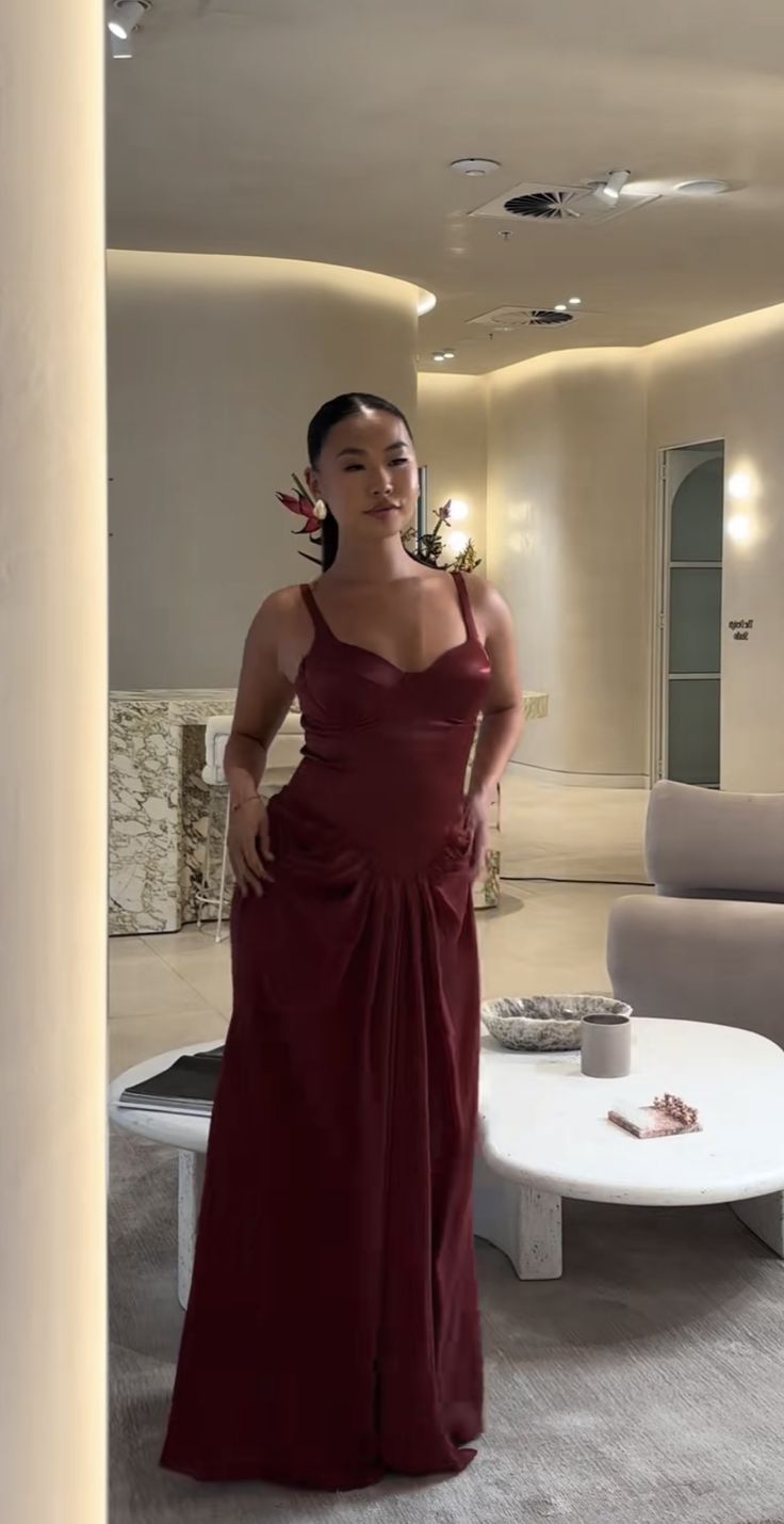 Sexy Red Strap Sleeveless Long Ball Gown Evening Dress TP2020