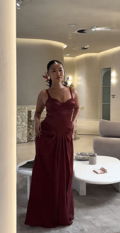 Sexy Red Strap Sleeveless Long Ball Gown Evening Dress TP2020