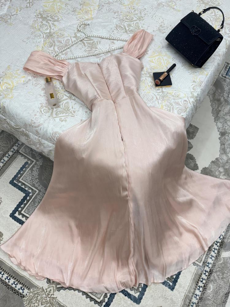 Elegant pink A-line strapless front slit floor-length ball gown evening dress TP2024