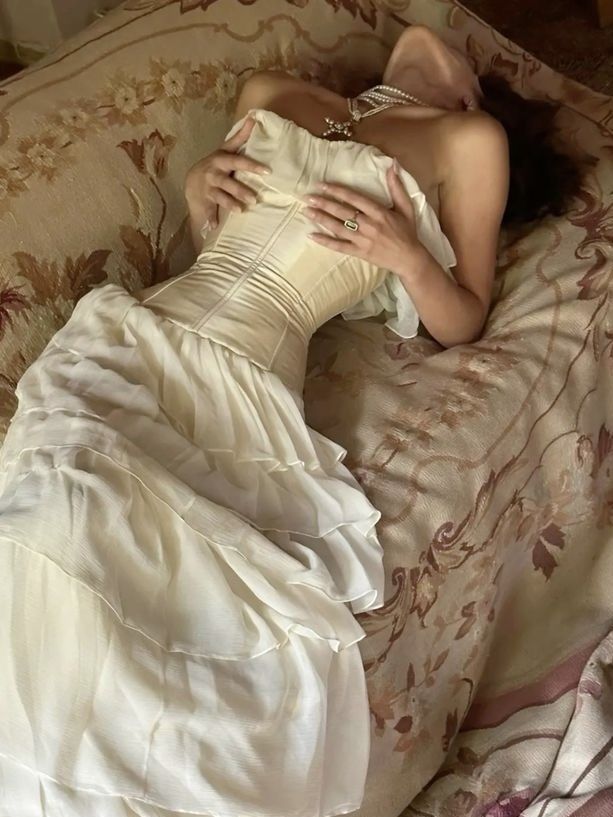 Elegant Ivory Strapless A-Line Tulle Evening Gown Wedding Dress TP2034