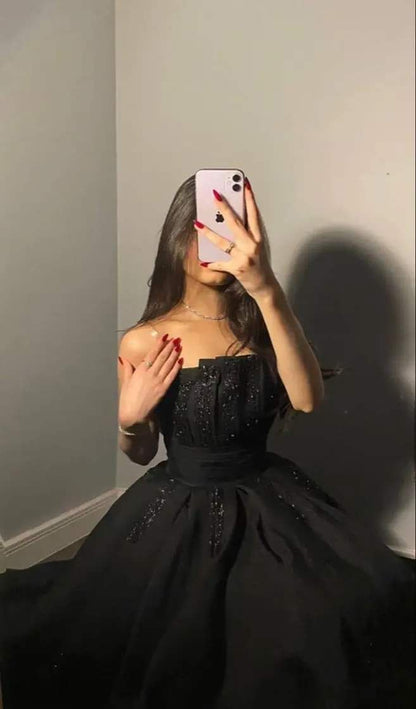 Charming Black Strapless Sleeveless Ball Gown Evening Dress TP2043