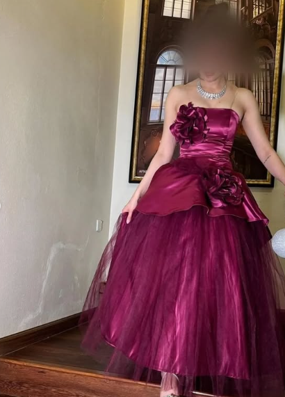 Rose Pink A-line Off-shoulder Sleeveless Satin 3D Floral Tulle Formal Prom Dress Evening Gown TP2044