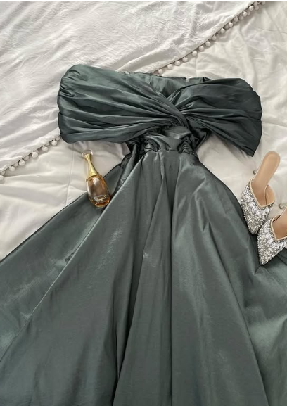 Elegant Grey A-line Off-shoulder Simple Ball Gown Evening Dress TP2046