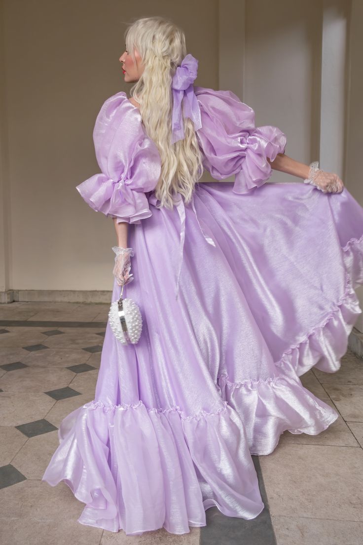 Charming Purple A-line Short Sleeve Flowing Floor-length Ball Gown Evening Dress TP2047