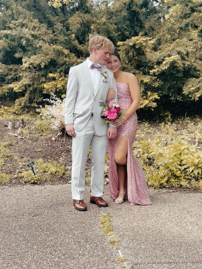 Pink Mermaid One Shoulder Sequin Slit Floor-Mounting Ball Gown Evening Dress TP2049