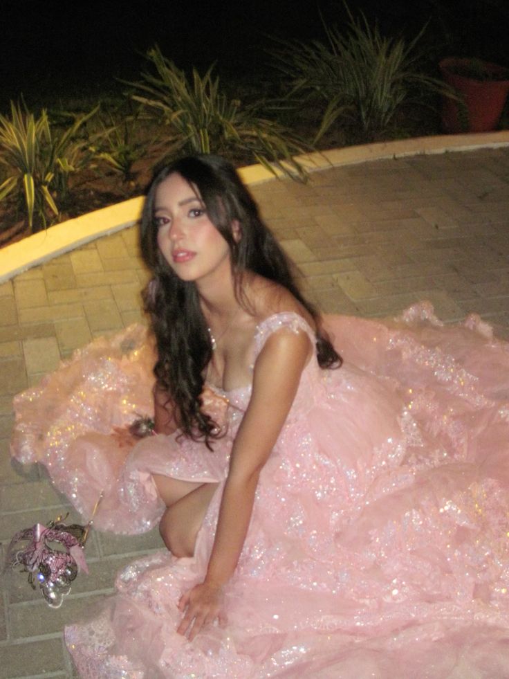 Elegant Pink A-line Strap Slit Layered Shiny Ball Gown Evening Dress TP2058