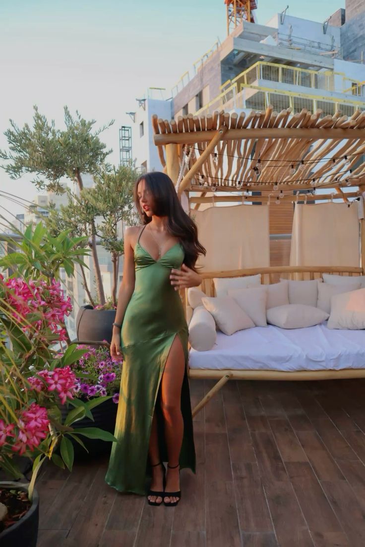 Simple Soft Satin Green Mermaid Off-the-shoulder High Slit Ball Gown Evening Dress TP2066