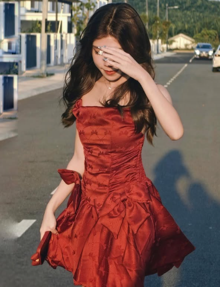 Beautiful Red Spaghetti Strap Bow Short Birthday Party Dress Homecoming Dress TP2074