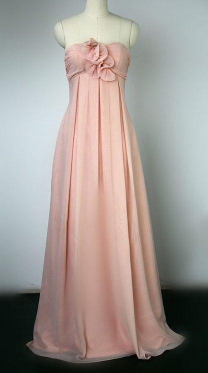 Pink A-line Strapless Chiffon Bridesmaids Ball Gown TP2086