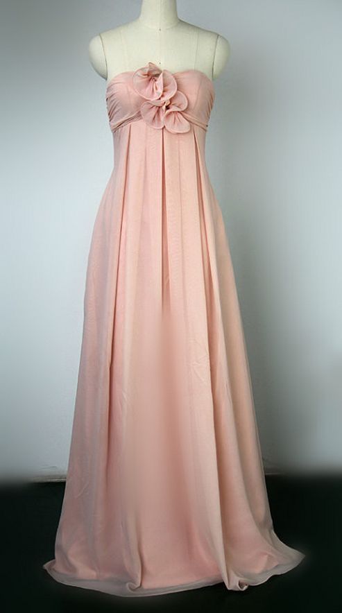 Pink A-line Strapless Chiffon Bridesmaids Ball Gown TP2086