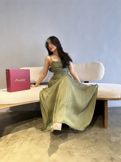 Elegant Green A-line Slit Spaghetti Strap Long Formal Prom Dress Evening Gown TP2088