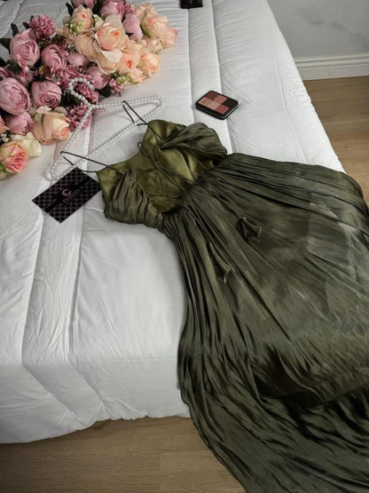 Elegant Green A-line Slit Spaghetti Strap Long Formal Prom Dress Evening Gown TP2088