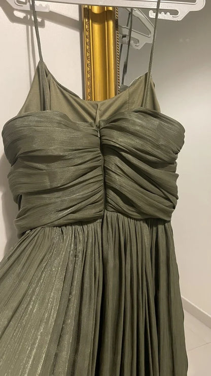 Elegant Green A-line Slit Spaghetti Strap Long Formal Prom Dress Evening Gown TP2088