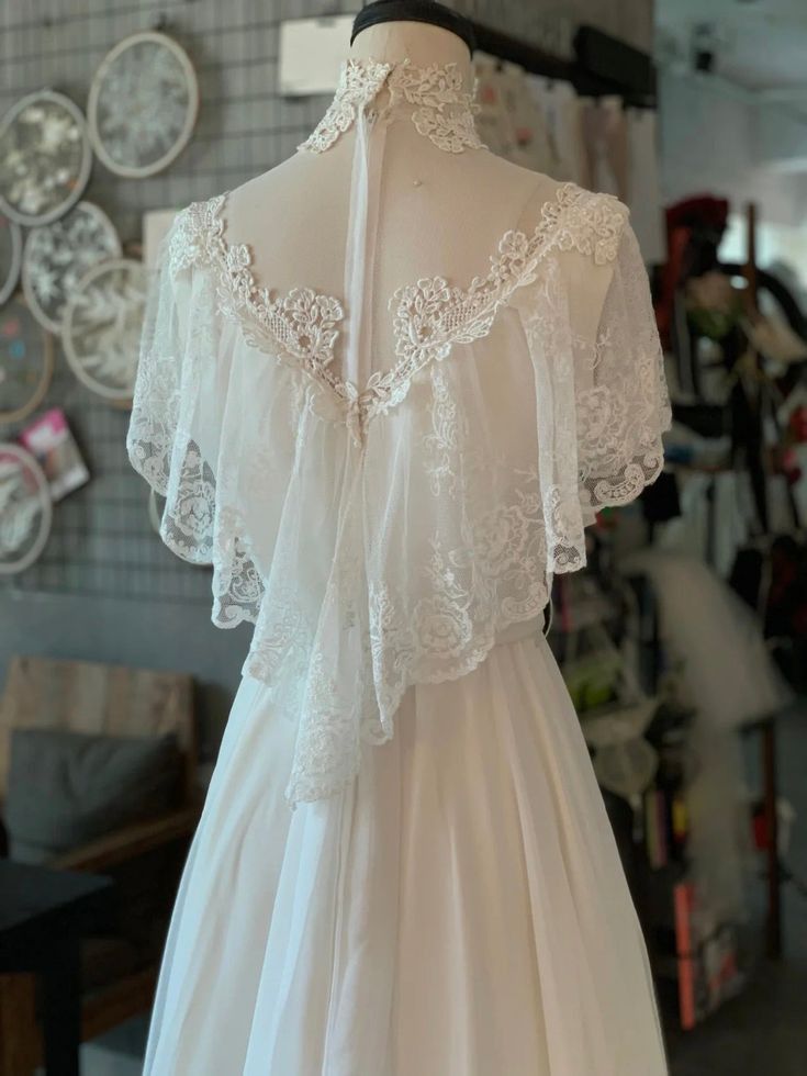 Vintage Chiffon Lace Turtleneck Wedding Dress TP2093