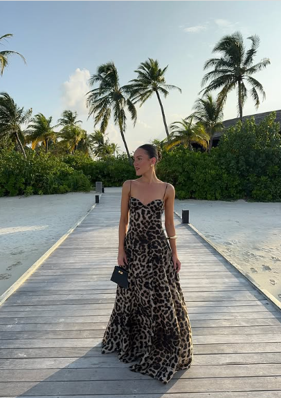 Sexy Flowy Leopard Print Spaghetti Strap Floor Length Party Dress Evening Gown TP2096