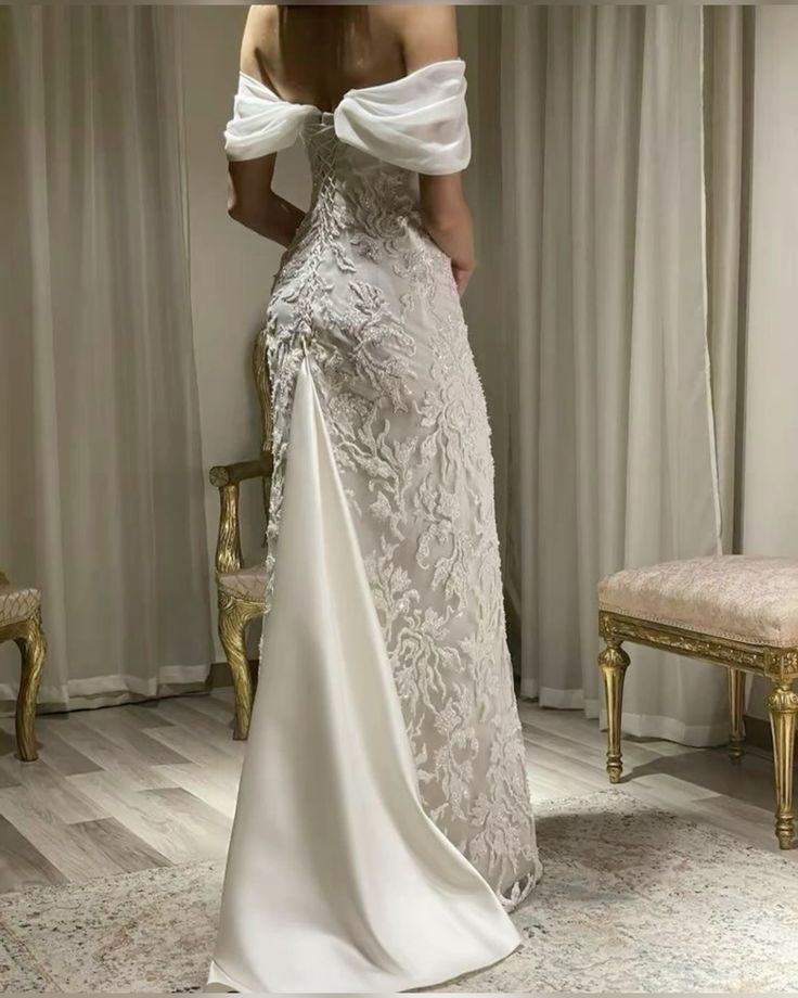 Exquisite Mermaid Off-the-shoulder Applique Beaded Backless Wedding Dress TP2104
