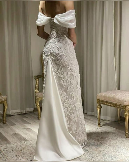 Exquisite Mermaid Off-the-shoulder Applique Beaded Backless Wedding Dress TP2104