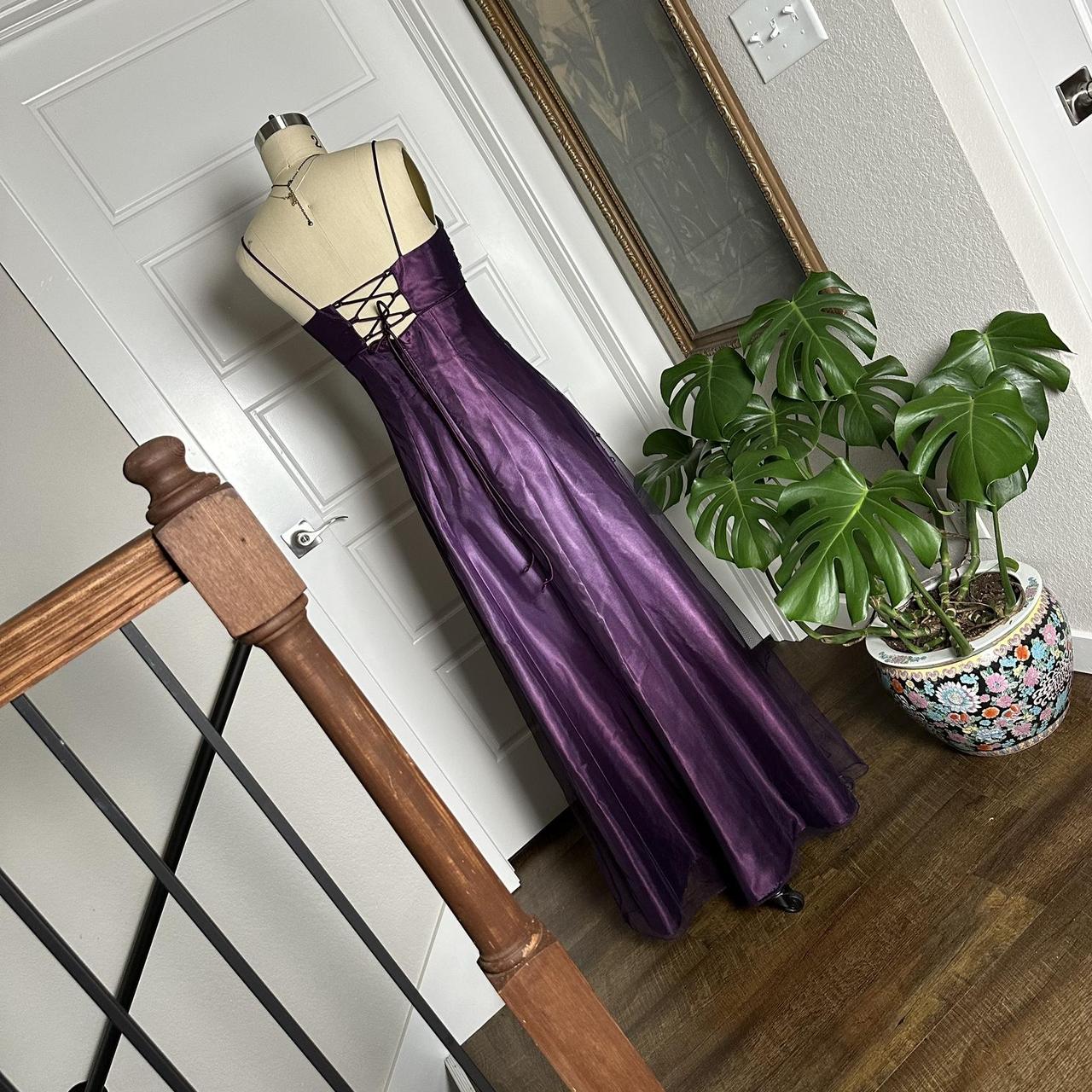 A-line Purple Satin and Tulle Straps Long Party Dress, Purple Floor Length Prom Dress TP2120