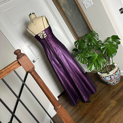 A-line Purple Satin and Tulle Straps Long Party Dress, Purple Floor Length Prom Dress TP2120