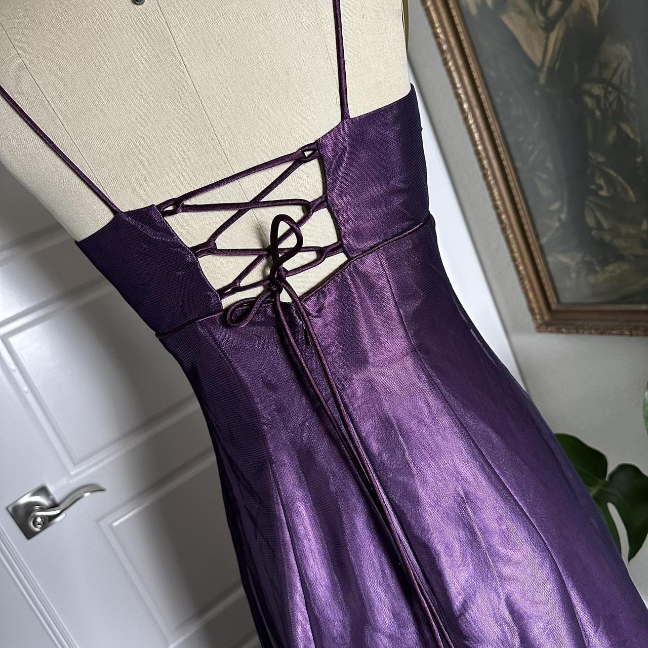 A-line Purple Satin and Tulle Straps Long Party Dress, Purple Floor Length Prom Dress TP2120