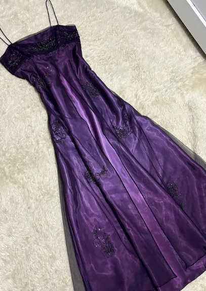 A-line Purple Satin and Tulle Straps Long Party Dress, Purple Floor Length Prom Dress TP2120