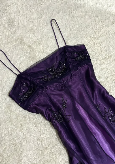 A-line Purple Satin and Tulle Straps Long Party Dress, Purple Floor Length Prom Dress TP2120