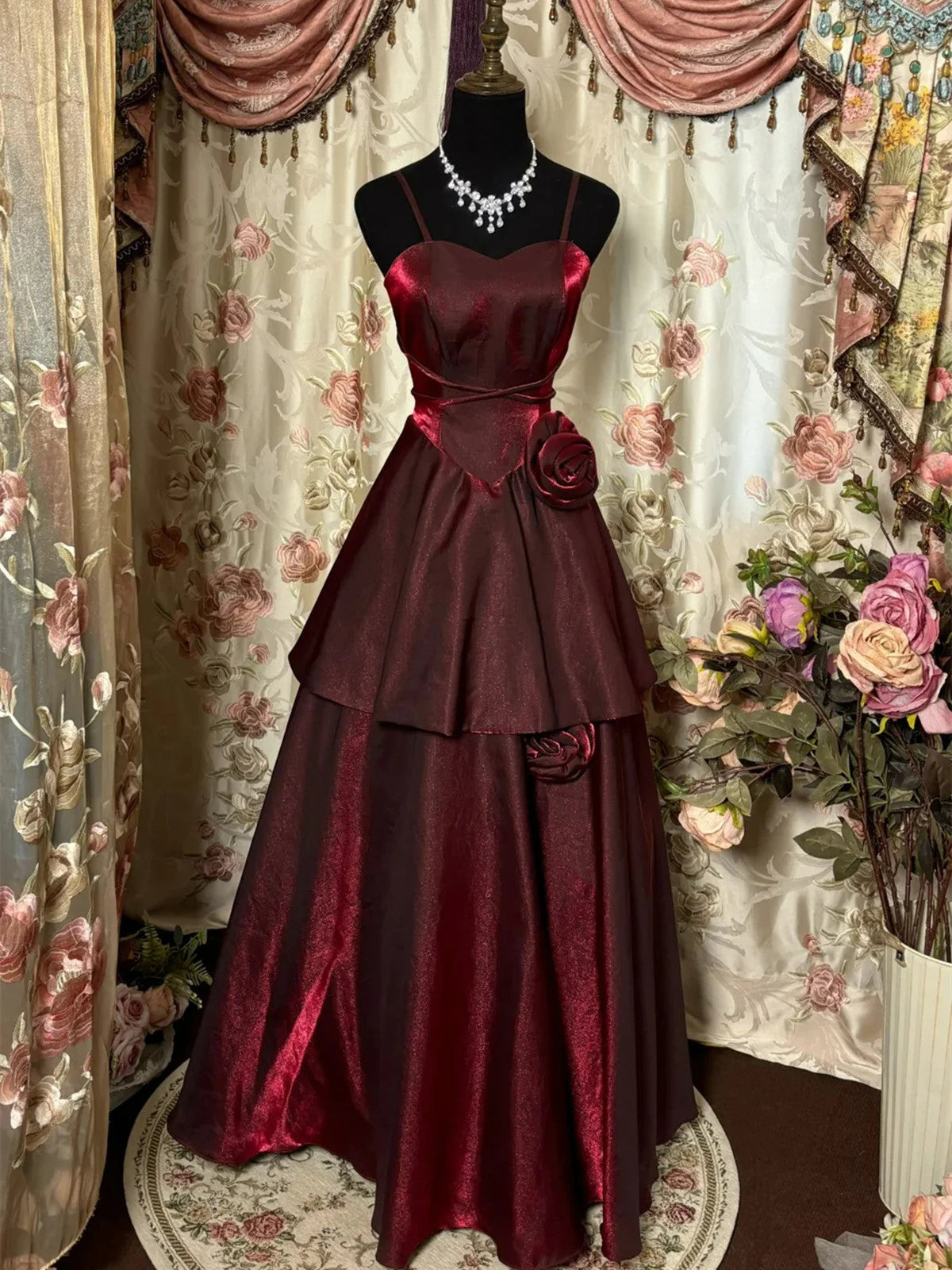 Wine Red Straps Sweetheart Vintage Style Party Dress, Wine Red Prom Dress TP2126