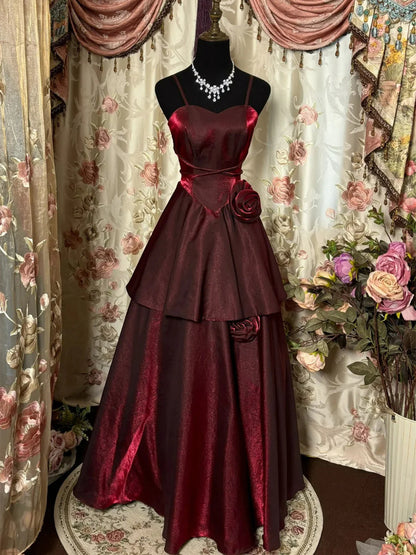 Wine Red Straps Sweetheart Vintage Style Party Dress, Wine Red Prom Dress TP2126