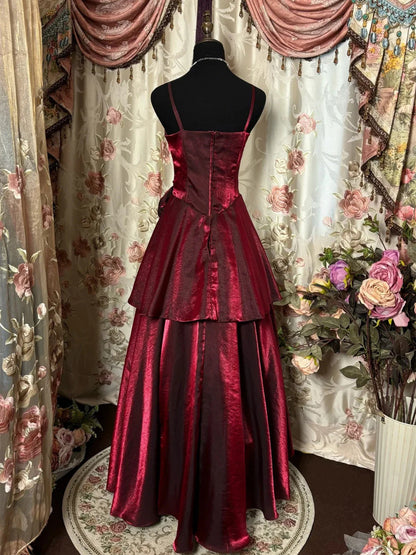 Wine Red Straps Sweetheart Vintage Style Party Dress, Wine Red Prom Dress TP2126