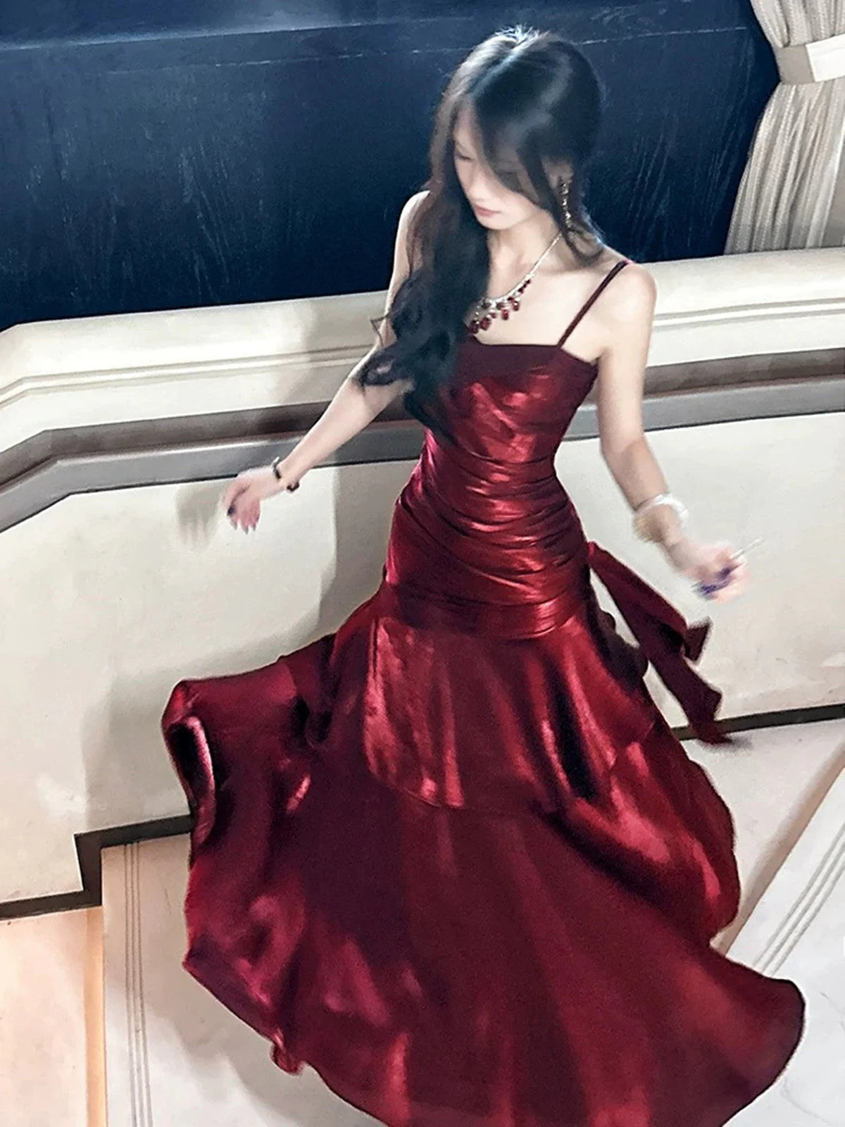 Wine Red Straps Mermaid Long Party Dress, Wine Red Evening Dress Formal Dress TP2129
