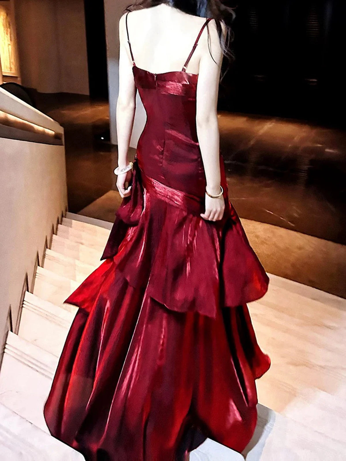 Wine Red Straps Mermaid Long Party Dress, Wine Red Evening Dress Formal Dress TP2129