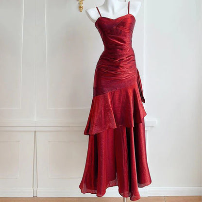 Wine Red Straps Mermaid Long Party Dress, Wine Red Evening Dress Formal Dress TP2129