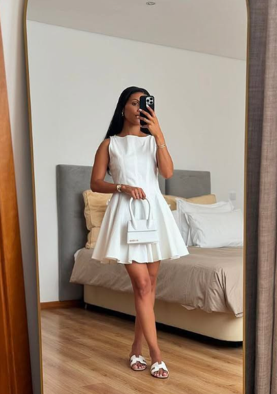 Chic White A-Line Round-neck Party Dress Homecoming Dress Cocktail Dress TP2133