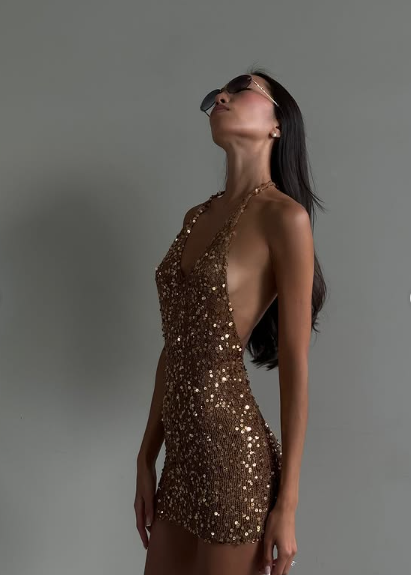 Sexy Halter Neck Deep V Neck Off Shoulder Backless Sequin Mini Party Dress Prom Dress TP2135